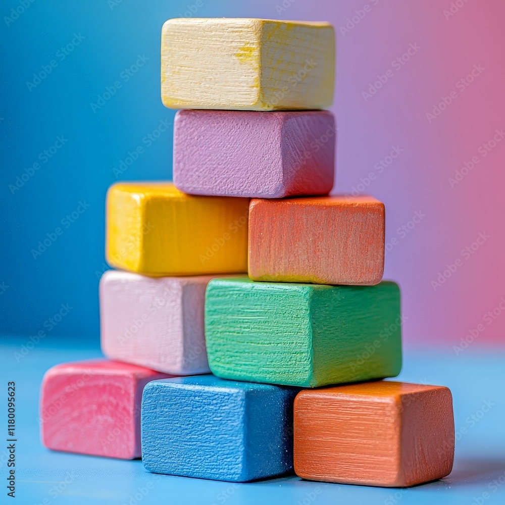 A pattern of colorful wooden blocks arranged in a gradient, representing creativity and learning. A pattern of colorful wooden blocks arranged in a gradient, representing creativity and learning.