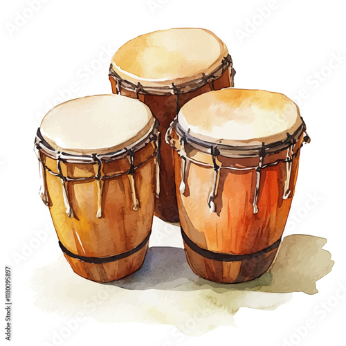 A watercolor drawing of bongos, isolated on a white background. Bongos vector.
