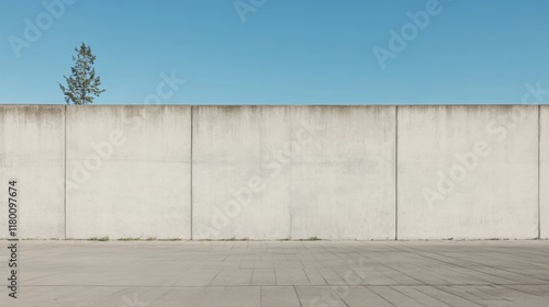 Wallpaper Mural Minimalist scene  tall concrete wall, paved ground, single tree. Torontodigital.ca