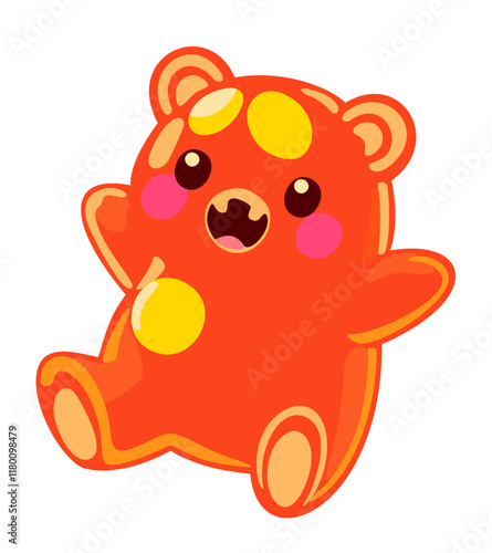 Colorful gummy bear. Jelly bear fruit gummy. Kawaii style. Vector isolated illustration