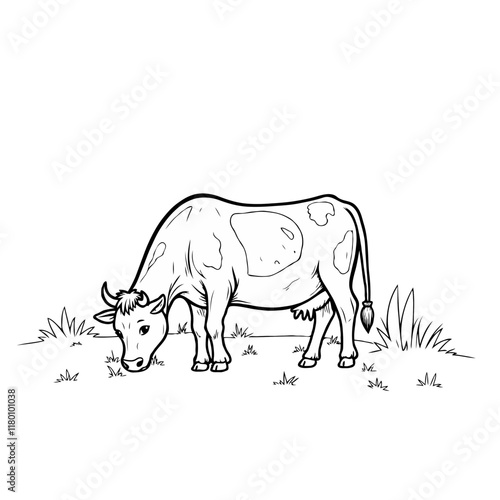 Grazing cow on green grass