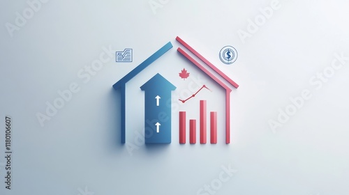 Home Energy Efficiency Concept With Blue and Orange House Illustration Representing Heating and Cooling Systems photo