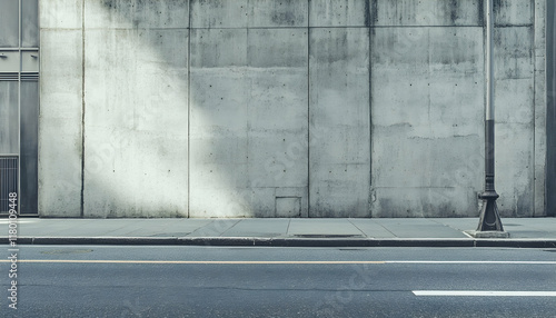 A city street with a long concrete wall, ideal for advertising or mockups. photo