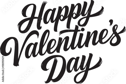 Happy Valentine's Day black vector brush calligraphy only text with white background