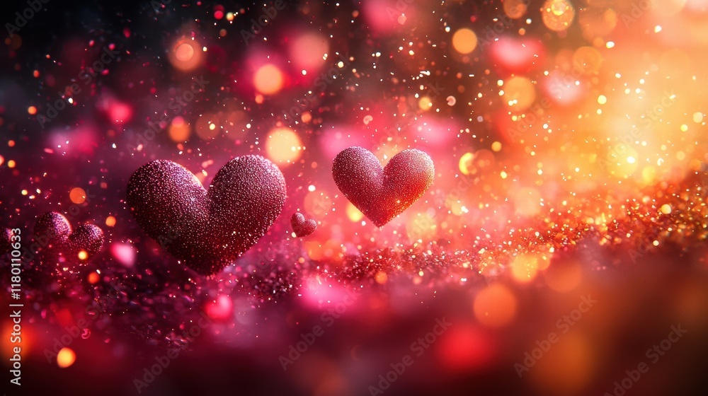 Love in the Air: A romantic and enchanting scene, two crimson hearts float amidst a captivating backdrop of shimmering lights, evocative of love, passion, and celebration. Perfect for Valentine's Day. Love in the Air: A romantic and enchanting scene, two crimson hearts float amidst a captivating backdrop of shimmering lights, evocative of love, passion, and celebration. Perfect for Valentine's Day.