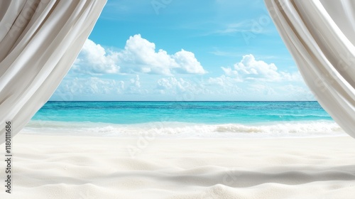 A view of the ocean through a white curtain