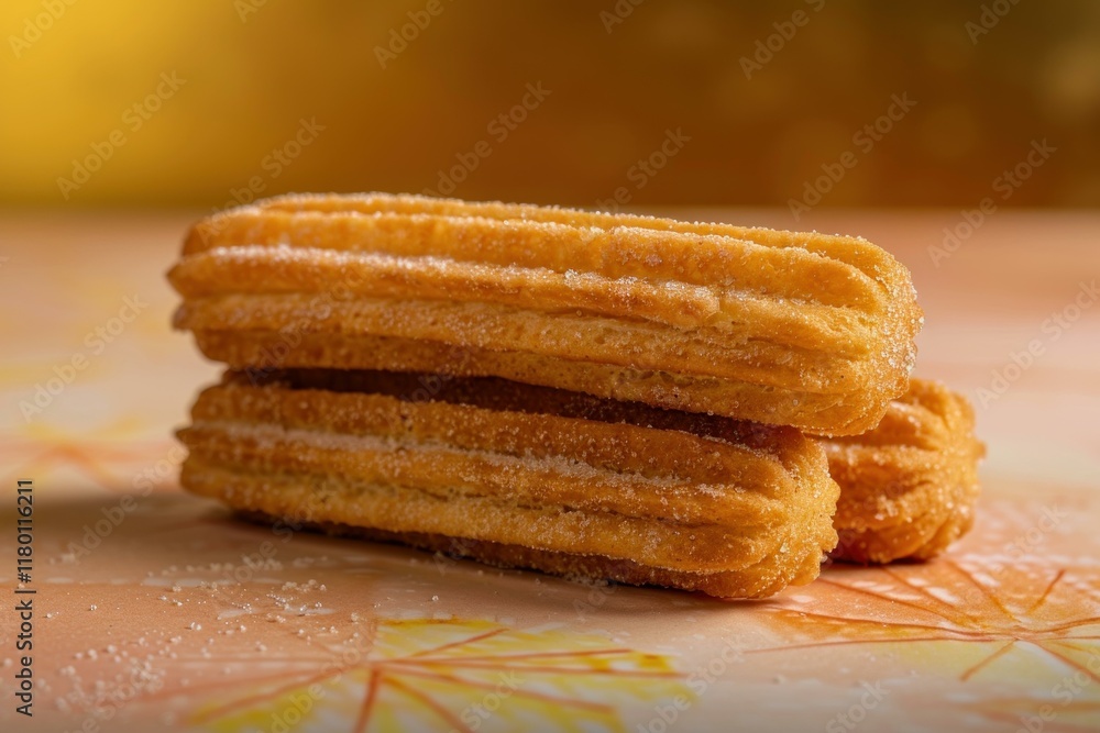 Three churros covered in sugar are sitting on a table Three churros covered in sugar are sitting on a table