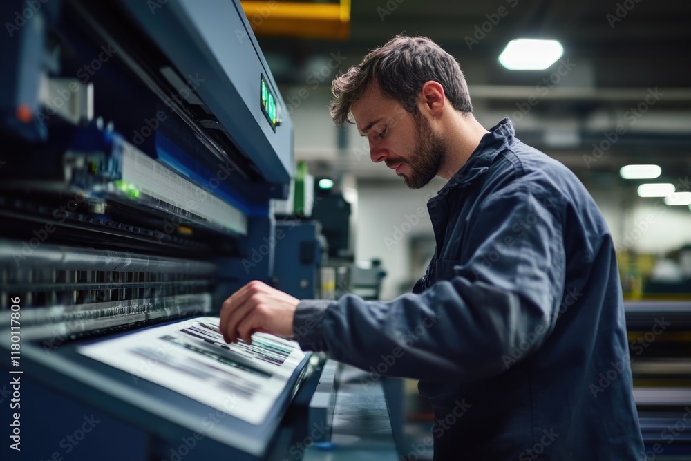 printing operator working on an offset printing maschine checking the final print printing operator working on an offset printing maschine checking the final print