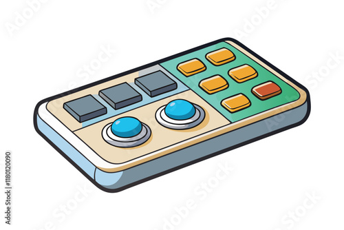 Vector graphic of a user friendly control panel interface featuring vibrant buttons and levers