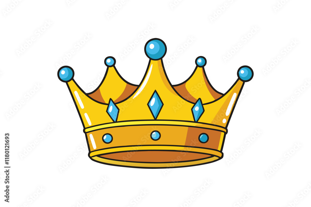Vector illustration of a golden crown with blue gemstones isolated on a white background, representing royalty, luxury, and elegance Vector illustration of a golden crown with blue gemstones isolated on a white background, representing royalty, luxury, and elegance