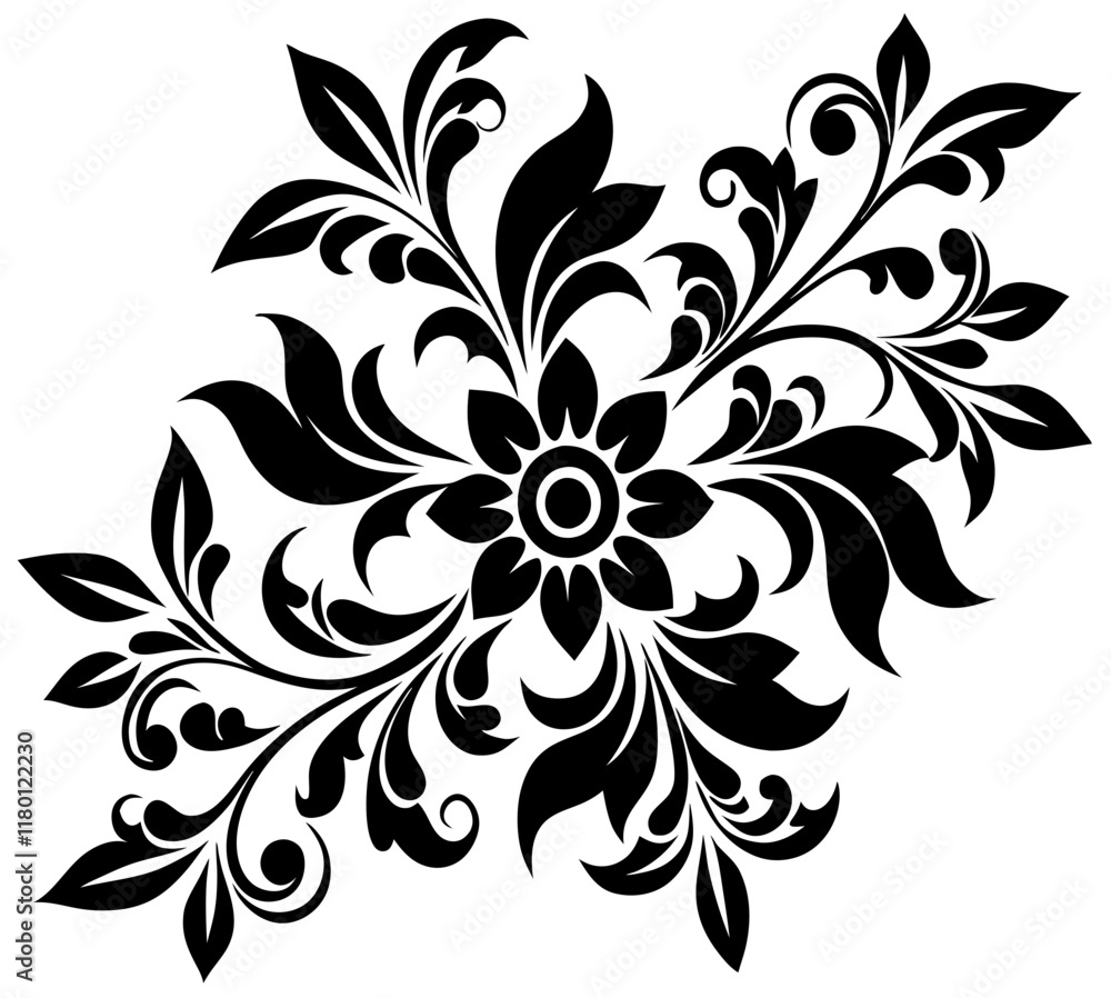 A floral pattern on a white background. floral abstract background. Ornate black and white floral design for decorative use. A floral pattern on a white background. floral abstract background. Ornate black and white floral design for decorative use.