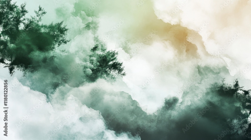 Obraz premium Organic green watercolor gradient, fluid transitions from light to dark, intricate textures evoke nature's essence, harmonious and soothing visual flow