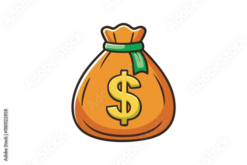 Illustration of a dollar money sack tied with a green ribbon, ideal for economic, financial, or savings focused designs