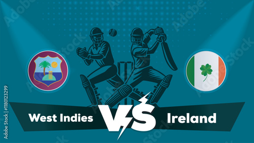 West Indies VS Ireland Match , Ireland Vs West Indies cricket match , Cricket match concept with creative illustration.eps