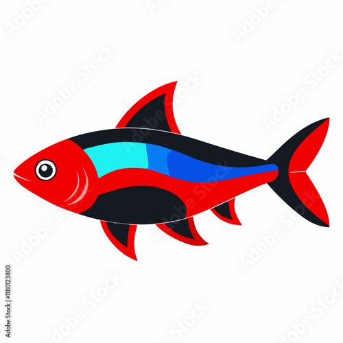 Realistic full-view image of a neon tetra fish showcasing vibrant colors and intricate details.