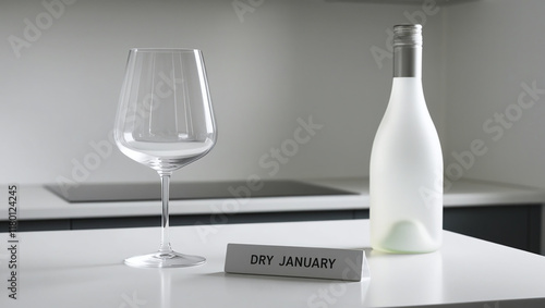 Dry January, Empty Wine Glass, Sober and Sobriety, Health Challenge, No Drinking of Alcohol  photo