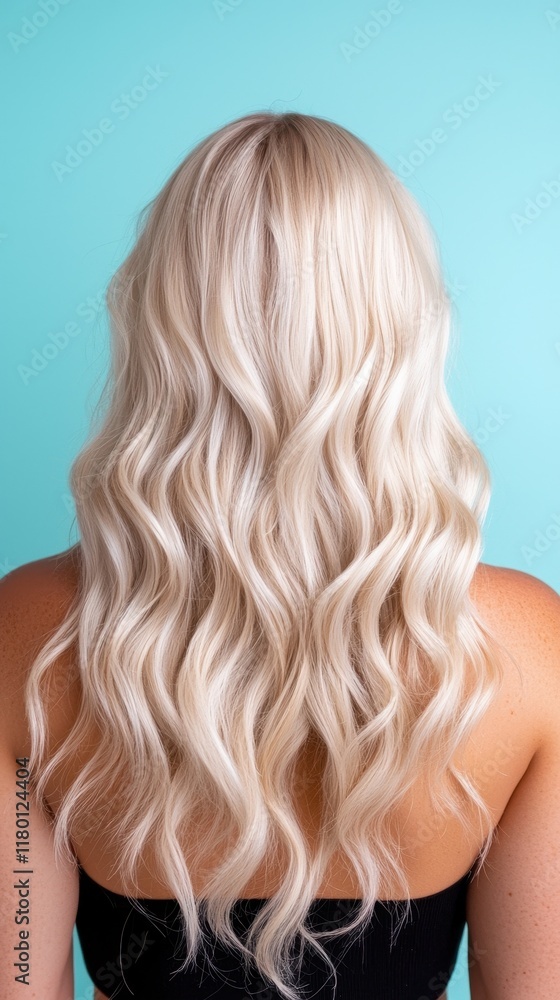 Naklejka premium A woman with long blonde hair is shown from the back