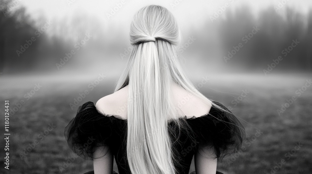 A woman with long blonde hair standing in a field A woman with long blonde hair standing in a field