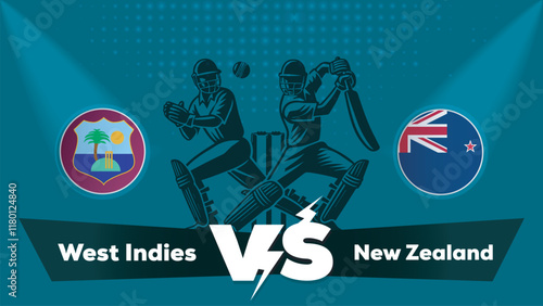 West Indies VS New Zealand Match , New Zealand Vs West Indies cricket match , Cricket match concept with creative illustration.eps