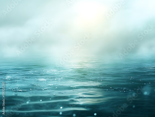 Serene ocean scene with misty horizon. photo