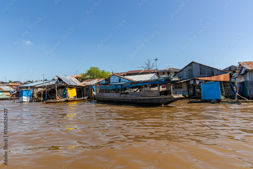Iquitos, Peru, June 23, 2024. Belen neighborhood is also known as the Venice of the Amazon, here people live in wooden houses built on the Itaya River. Iquitos, Peru, June 23, 2024. Belen neighborhood is also known as the Venice of the Amazon, here people live in wooden houses built on the Itaya River.