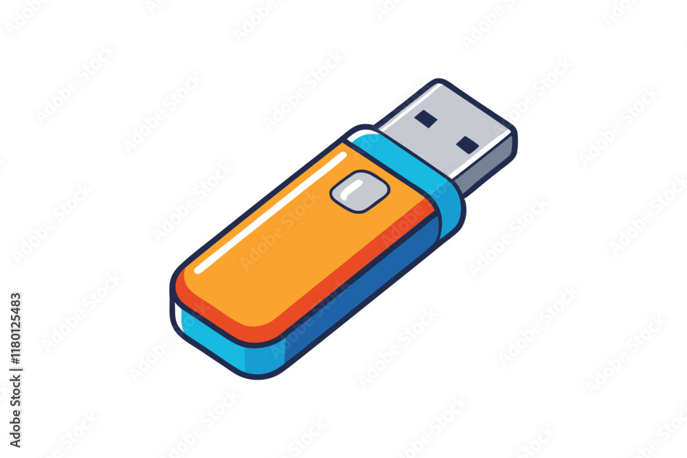 USB flash disk graphic in bright orange and blue tones, representing compact data storage solutions for digital files USB flash disk graphic in bright orange and blue tones, representing compact data storage solutions for digital files