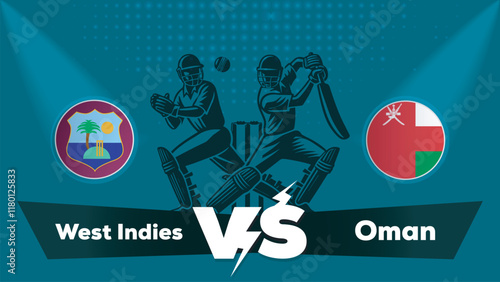 West Indies VS Oman , Oman Vs West Indies cricket match , Cricket match concept with creative illustration.eps
