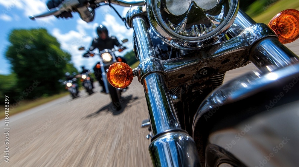 Fototapeta premium A group of people riding motorcycles down a road