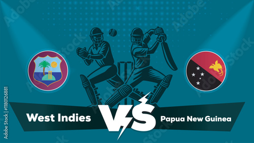 West Indies VS Papua New Guinea Match , Papua New Guinea Vs West Indies cricket match , Cricket match concept with creative illustration.eps