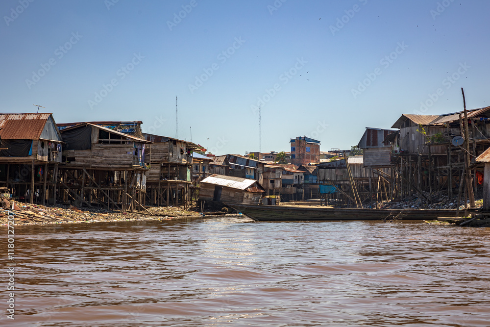 Iquitos, Peru, June 23, 2024. Belen neighborhood is also known as the Venice of the Amazon, here people live in wooden houses built on the Itaya River. Iquitos, Peru, June 23, 2024. Belen neighborhood is also known as the Venice of the Amazon, here people live in wooden houses built on the Itaya River.