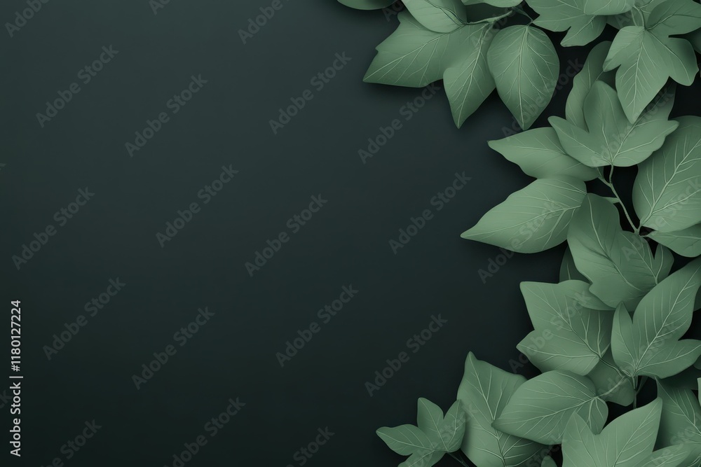 Green leaves frame on a dark background with copy space, a banner for a stock photo. Green leaves frame on a dark background with copy space, a banner for a stock photo.