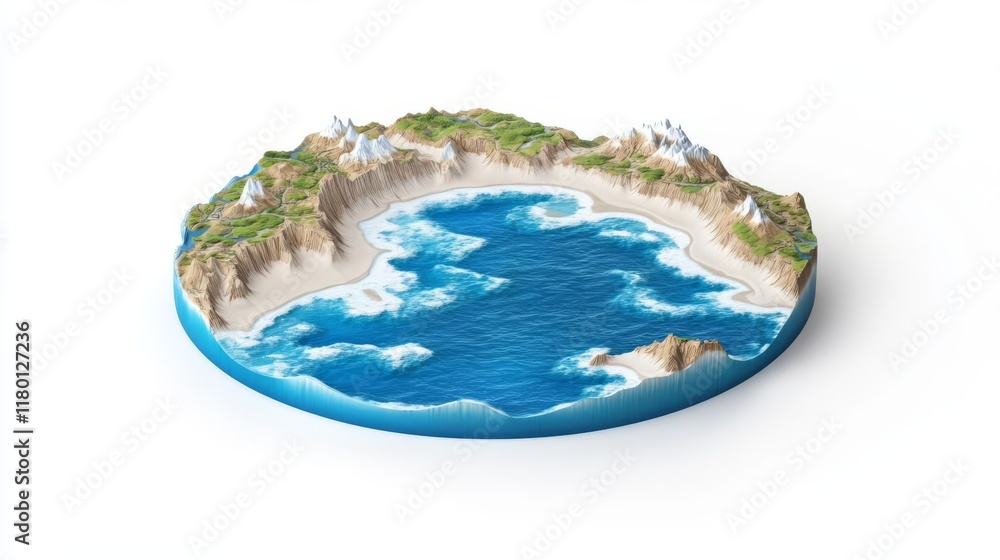 Fototapeta premium Aerial view of a beautiful coastal island with blue waters.
