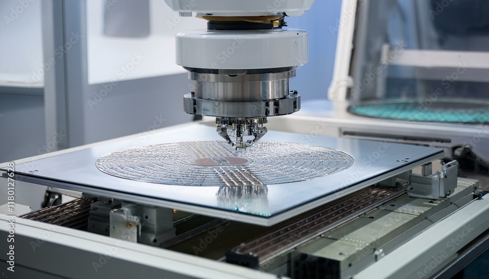 An advanced manufacturing process in which silicon wafers containing ultra-fine circuitry are moved by robotic arms in a cleanroom environment. An advanced manufacturing process in which silicon wafers containing ultra-fine circuitry are moved by robotic arms in a cleanroom environment.