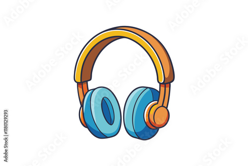 Colorful cartoon headphones illustration, representing music, audio devices, modern sound equipment, and vibrant digital fun