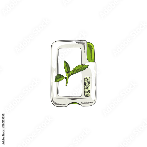 Vector icon of hand-drawn image of stevia, in the form of tablets in a package