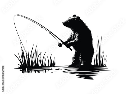 Bear Fishing Silhouettes: Wildlife Clipart for Creative Designs
