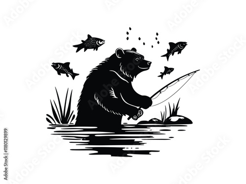 Bear Fishing Silhouettes: Wildlife Clipart for Creative Designs
