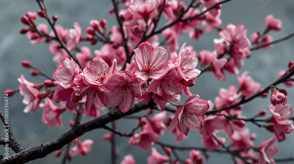 Pink cherry blossoms bloom in spring, creating a breathtaking display of nature's beauty Pink cherry blossoms bloom in spring, creating a breathtaking display of nature's beauty