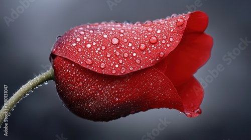 A red flower with water droplets on it