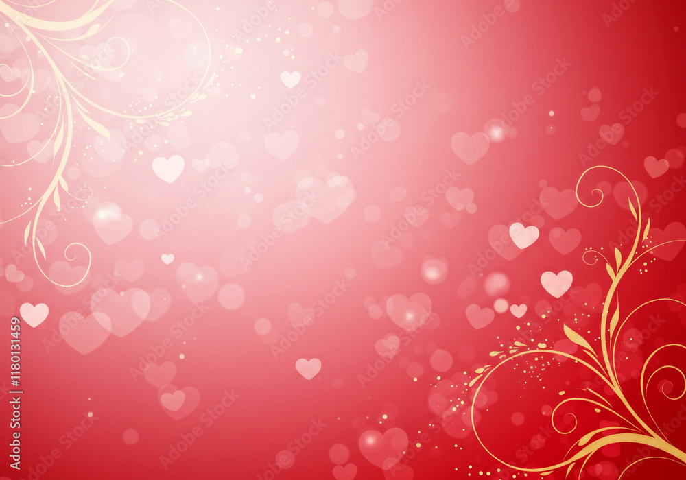 Romantic Red Background with Golden Floral Swirls and Heart Elements for Valentine’s Day Designs Romantic Red Background with Golden Floral Swirls and Heart Elements for Valentine’s Day Designs