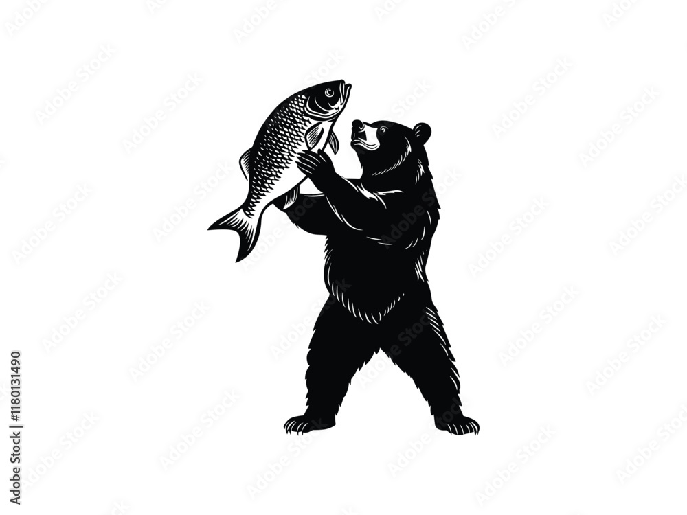 Obraz premium Bear Fishing Silhouettes: Wildlife Clipart for Creative Designs