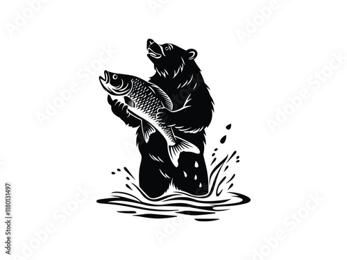 Bear Fishing Silhouettes: Wildlife Clipart for Creative Designs
