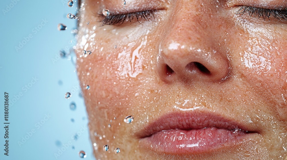 Fototapeta premium A woman's face with water droplets on her face