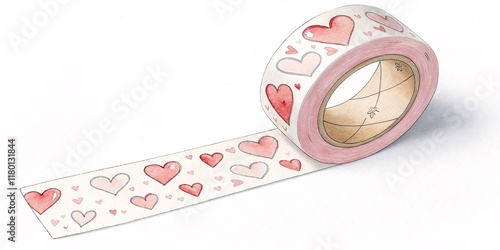 Watercolor Washi Tape with Heart Pattern for Valentine's Design V35 photo