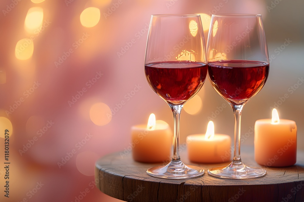 Romantic evening with red wine and candles in a cozy setting, copy space. Generative AI Romantic evening with red wine and candles in a cozy setting, copy space. Generative AI