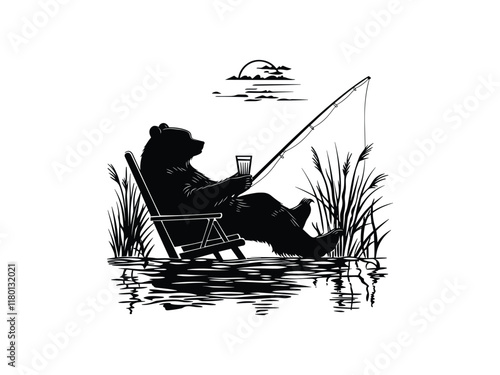 Bear Fishing Silhouettes: Wildlife Clipart for Creative Designs
