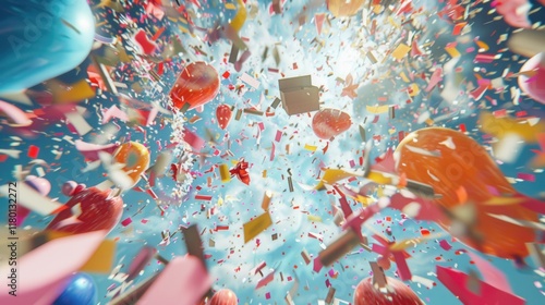Wallpaper Mural Celebration Chaos with Confetti, Balloons, and Gift Boxes, Generative AI Torontodigital.ca