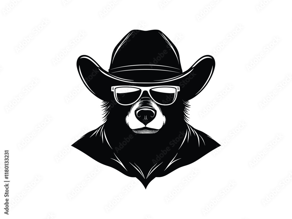 Stylish Cowboy Bear Silhouette with Sunglasses | Animal Vector Art Stylish Cowboy Bear Silhouette with Sunglasses | Animal Vector Art