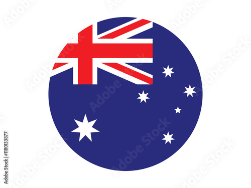 Round Australia flag icon, National Flag of Australia.  The official ratio Flag icon.  Standard color. Standard size. Vector illustration.
