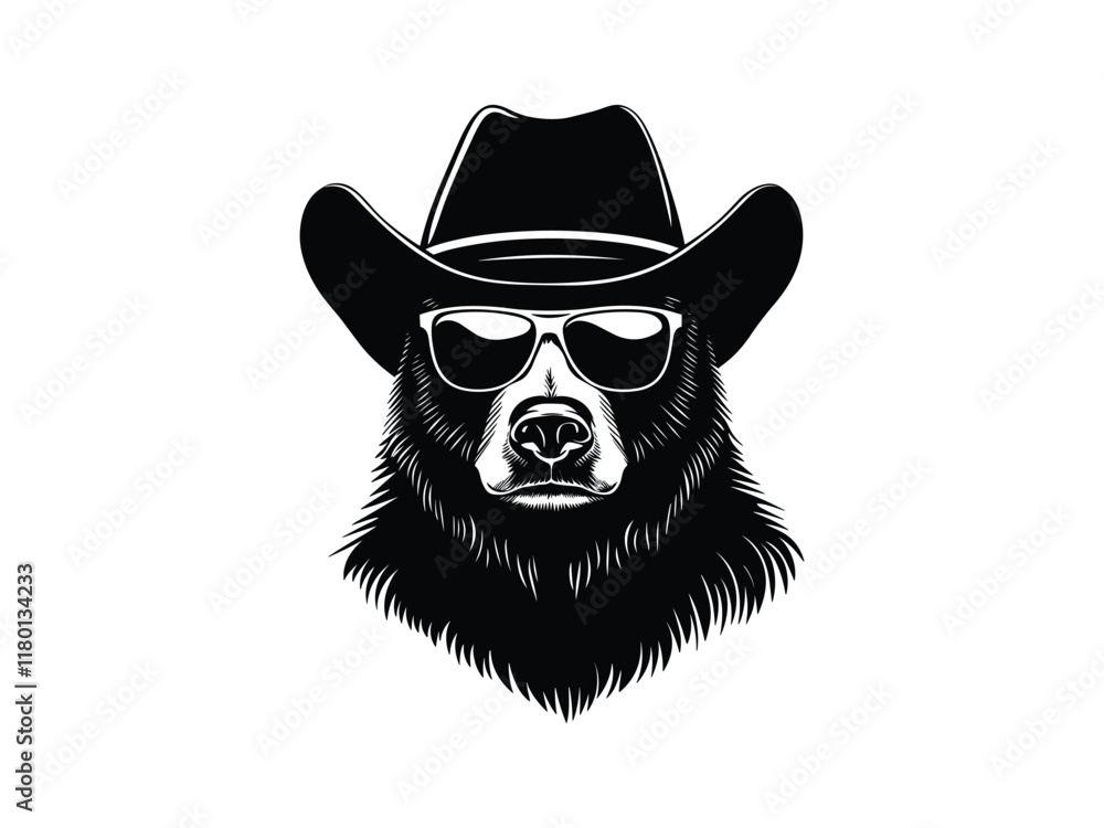 Stylish Cowboy Bear Silhouette with Sunglasses | Animal Vector Art Stylish Cowboy Bear Silhouette with Sunglasses | Animal Vector Art